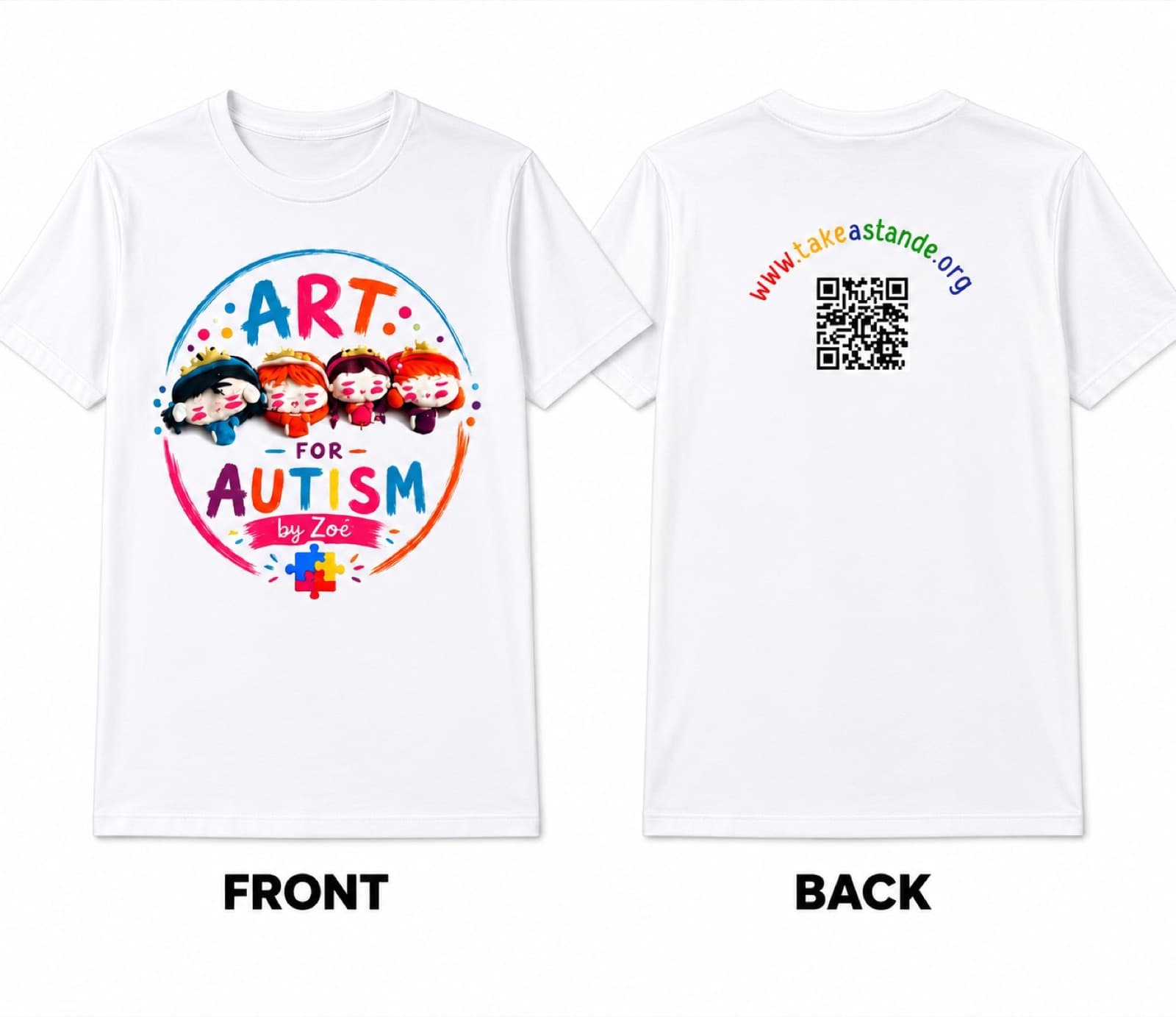 The Art for Autism tee design, front and back